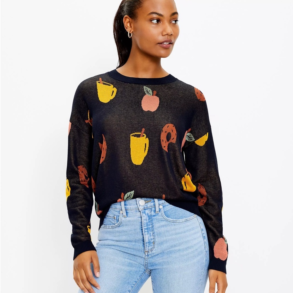 Loft Teacher school Apple Cider Donut black knit lightweight Sweater M 570322